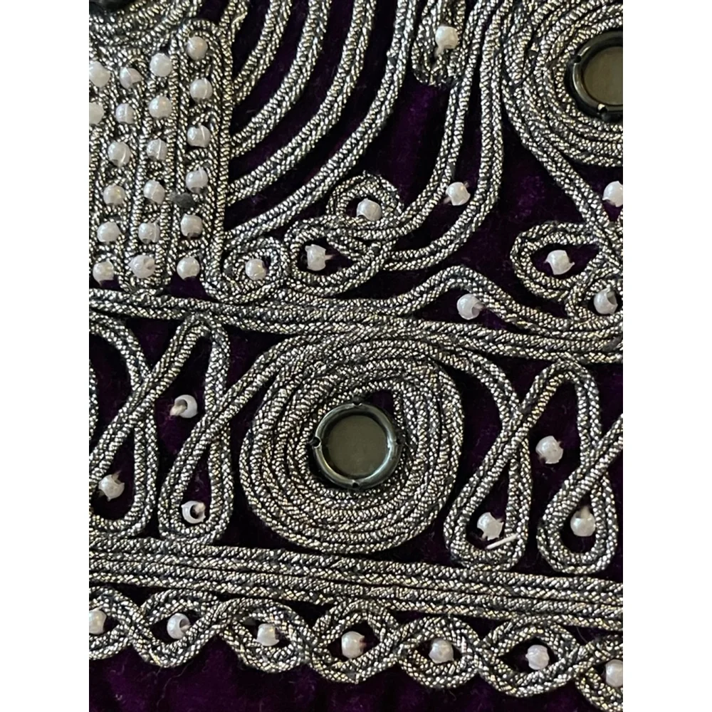 Vintage Indian Velvet Mirrorwork Pillow Cover 15x15 – Zari Embroidered